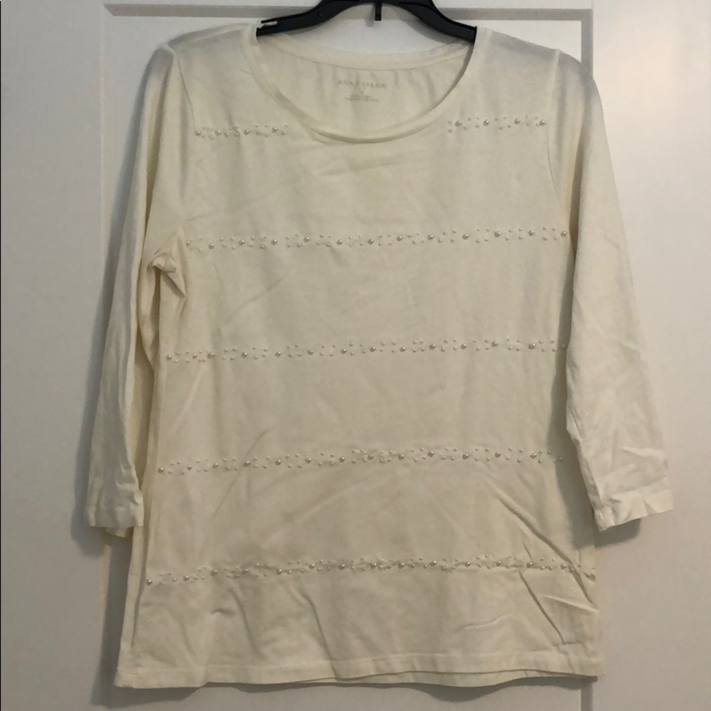 Ann Taylor 3/4 Sleeve Top with Pearl Accents